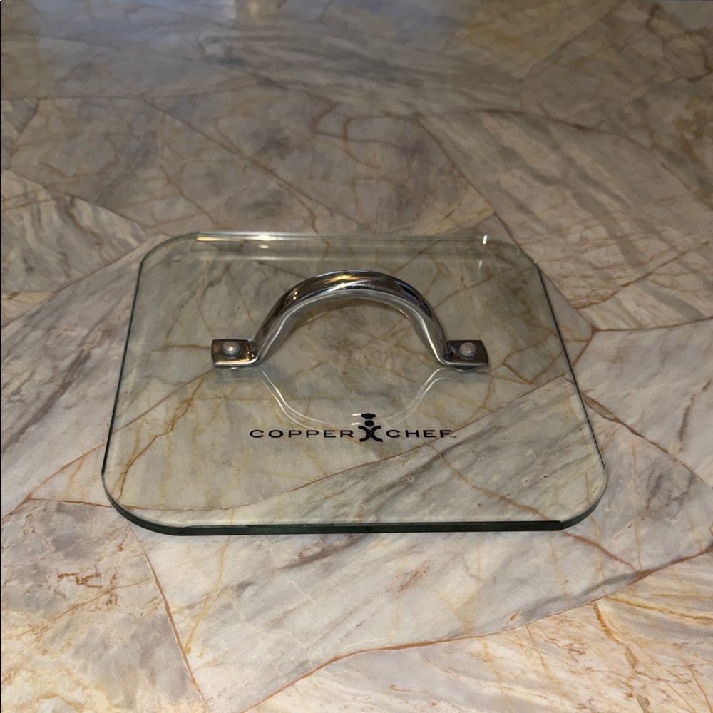 Copper Chef Rimless Square Clear Flat Glass Lid Stainless Handle 7 7/8"